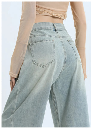 2024 Women’s Pleated Wide-Leg Jeans – High-Waist, Loose Fit Denim with Slimming Effect – Retro Straight-Leg Style for Spring & Autumn