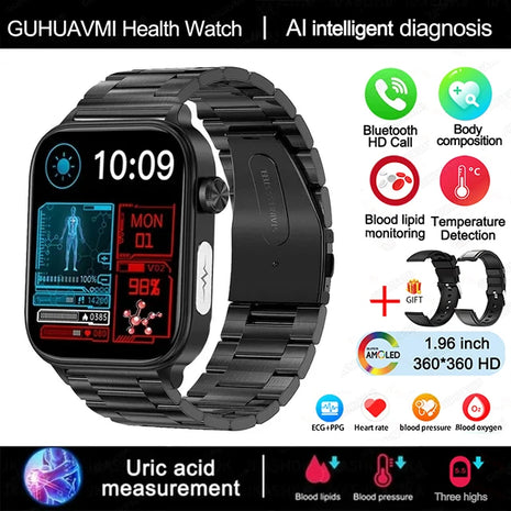2025 ECG+PPG Health Monitoring Smartwatch – Blood Pressure, Lipid & Uric Acid Tracking – Women's Menstrual Health Support – For Men & Women