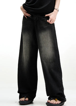Men’s Classic American Hip-Hop Jeans – Wide-Leg, Retro Straight Fit – Youth Streetwear Style, Oversized Denim Trousers