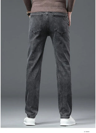 2025 Spring Men’s Straight-Leg Jeans – Elastic Mid-Waist Fit in Smoke Gray & Black – Classic Casual Denim Trousers