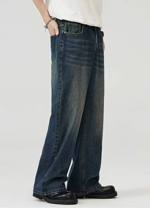 Men’s Classic American Hip-Hop Jeans – Wide-Leg, Retro Straight Fit – Youth Streetwear Style, Oversized Denim Trousers