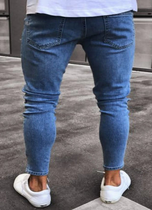 Men’s White Embroidered Skinny Jeans – Stretch Cotton Slim Fit with Ripped Details – Hip-Hop Style Casual Denim Pants