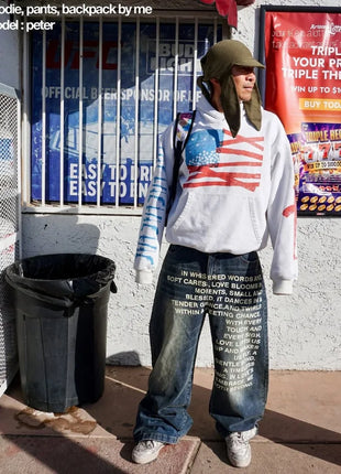 Y2K Vintage American-Style Letter Print Jeans – Unisex Wide-Leg Streetwear Denim – Gothic, Harajuku, and Hip-Hop Inspired