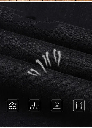 2025 Spring Men’s Straight-Leg Jeans – Elastic Mid-Waist Fit in Smoke Gray & Black – Classic Casual Denim Trousers