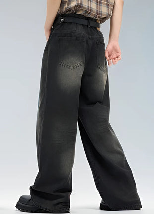 Men’s Classic American Hip-Hop Jeans – Wide-Leg, Retro Straight Fit – Youth Streetwear Style, Oversized Denim Trousers