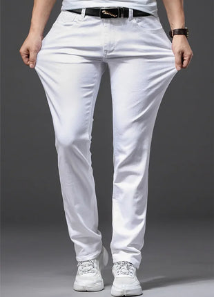 Men’s Slim Fit White Jeans – Stretchable Casual Trousers – Soft, Classic Style for Business & Everyday Wear