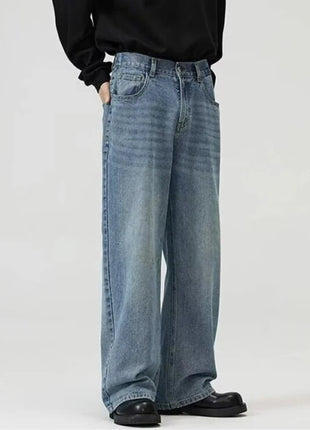 Men’s Classic American Hip-Hop Jeans – Wide-Leg, Retro Straight Fit – Youth Streetwear Style, Oversized Denim Trousers