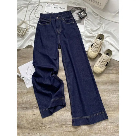 2024 Early Autumn Women’s High-Waist Blue Jeans – Slimming Loose Fit with Drooping Wide-Leg Design