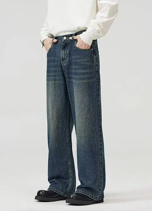 Men’s Classic American Hip-Hop Jeans – Wide-Leg, Retro Straight Fit – Youth Streetwear Style, Oversized Denim Trousers