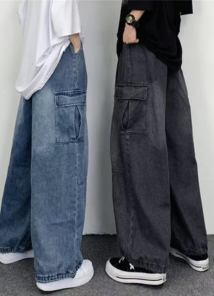 Men’s Wide-Leg Denim Jeans – Casual Loose Fit with Large Pockets – Straight-Leg, All-Season Style for Men & Women