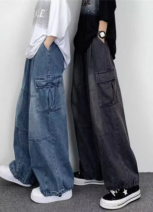 Men’s Wide-Leg Denim Jeans – Casual Loose Fit with Large Pockets – Straight-Leg, All-Season Style for Men & Women