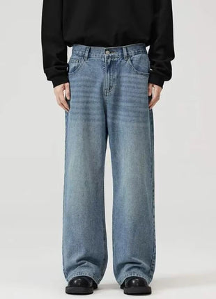 Men’s Classic American Hip-Hop Jeans – Wide-Leg, Retro Straight Fit – Youth Streetwear Style, Oversized Denim Trousers