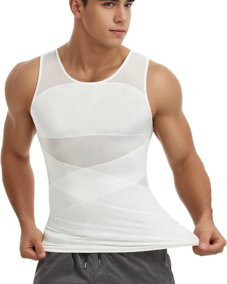 Men’s Compression Shapewear Tank Top – Slimming Undershirt with Chest & Abdomen Support – Body Shaper Vest for Workout & Daily Wear