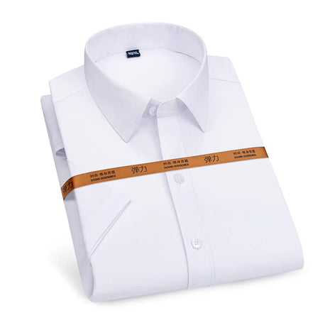 Men’s Short-Sleeve Business Casual Shirt – Solid Color, Slim Fit, Non-Iron Fabric – High-Quality Fashion Top (White)