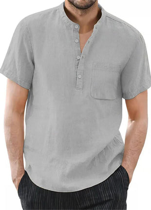 Men’s Cotton-Linen Short Sleeve T-Shirt – Solid Color Casual Summer Top – Lightweight, Breathable, and Comfortable