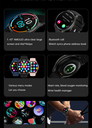 2025 Bluetooth Calling Smartwatch – 1.43" AMOLED HD Display – Compatible with Xiaomi & Huawei – For Men & Women