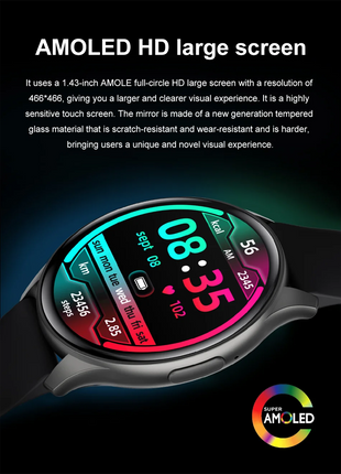 2025 Bluetooth Calling Smartwatch – 1.43" AMOLED HD Display – Compatible with Xiaomi & Huawei – For Men & Women