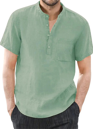 Men’s Cotton-Linen Short Sleeve T-Shirt – Solid Color Casual Summer Top – Lightweight, Breathable, and Comfortable