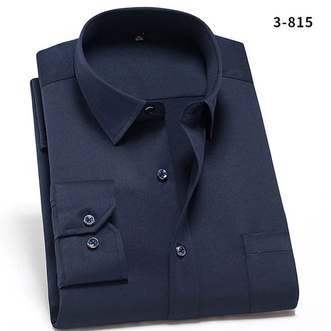 Men’s Long Sleeve Anti-Wrinkle Dress Shirt – Slim Fit Business Office Shirt with Chest Pocket – White Camisa Social (Sizes S–4XL)