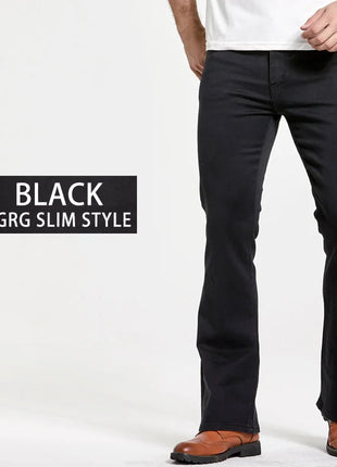 Men’s Bootcut Jeans – Slim Fit, Slightly Flared Stretch Denim – Classic Designer Style in Blue or Black