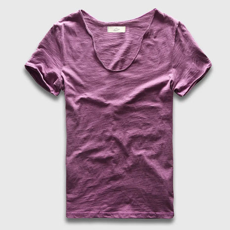 Men’s Basic V-Neck Cotton T-Shirt – Solid Color, Slim Fit Short Sleeve Tee – Classic Casual Style