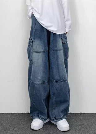 Men’s Wide-Leg Denim Jeans – Casual Loose Fit with Large Pockets – Straight-Leg, All-Season Style for Men & Women