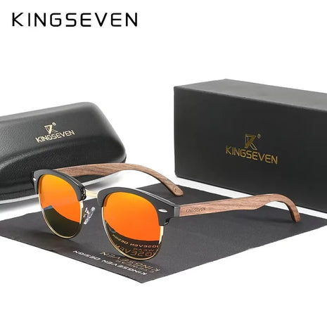 KINGSEVEN Brand Walnut Sunglasses Men Women Polarized UV400 Lens Wood Round Frame Glasses Vintage Retro Luxury Eyewear Patchwork