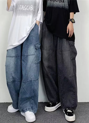 Men’s Wide-Leg Denim Jeans – Casual Loose Fit with Large Pockets – Straight-Leg, All-Season Style for Men & Women