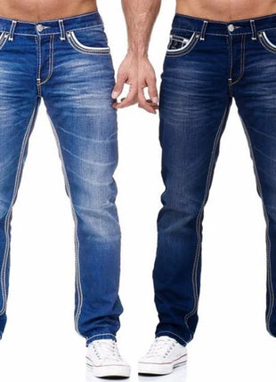 Men's Straight-Leg Denim Jeans – Casual Streetwear Style with Pockets – Black & Light Blue – Spring/Autumn Wear