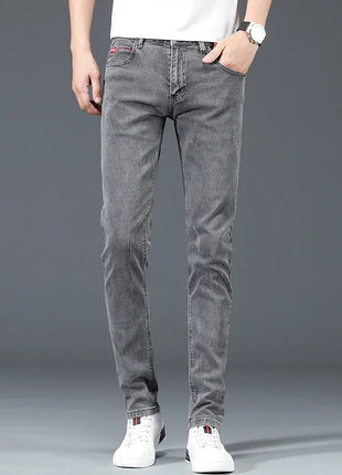 2024 Men’s Cotton Stretch Jeans – Slim Straight Fit Business Casual Denim – Trendy & Comfortable in Blue or Grey