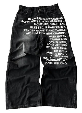 Y2K Vintage American-Style Letter Print Jeans – Unisex Wide-Leg Streetwear Denim – Gothic, Harajuku, and Hip-Hop Inspired