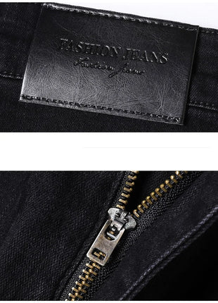 2025 Spring Men’s Straight-Leg Jeans – Elastic Mid-Waist Fit in Smoke Gray & Black – Classic Casual Denim Trousers