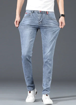 2024 Men’s Cotton Stretch Jeans – Slim Straight Fit Business Casual Denim – Trendy & Comfortable in Blue or Grey