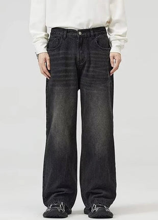 Men’s Classic American Hip-Hop Jeans – Wide-Leg, Retro Straight Fit – Youth Streetwear Style, Oversized Denim Trousers