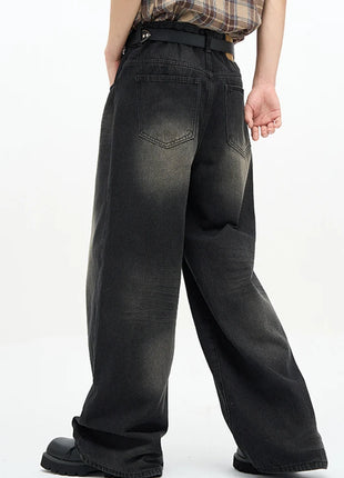 Men’s Classic American Hip-Hop Jeans – Wide-Leg, Retro Straight Fit – Youth Streetwear Style, Oversized Denim Trousers