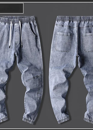 Men’s Winter Fleece-Lined Jeans – Thick Warm Denim Joggers with Cargo Pockets – Streetwear Harem Pants in Black