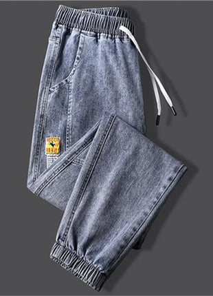 Men’s Winter Fleece-Lined Jeans – Thick Warm Denim Joggers with Cargo Pockets – Streetwear Harem Pants in Black