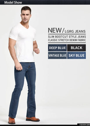 Men’s Bootcut Jeans – Slim Fit, Slightly Flared Stretch Denim – Classic Designer Style in Blue or Black