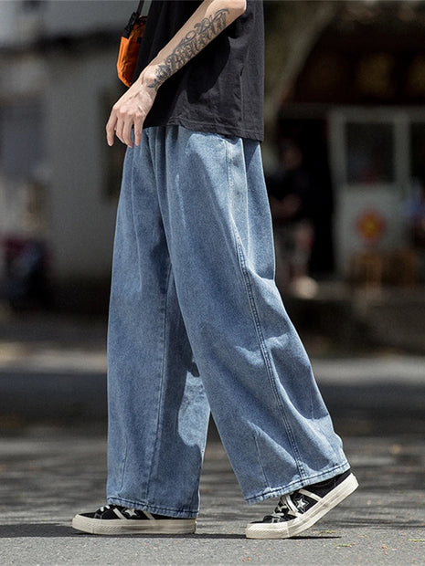 Men’s Wide-Leg Cargo Jeans – Loose Fit, Straight Baggy Denim Pants – Hip-Hop Skate Streetwear Style