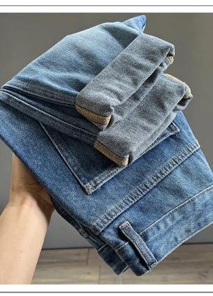 Men’s Ripped Baggy Jeans – Vintage Blue Streetwear Denim with Frayed Holes – Casual Tapered Fit Pants