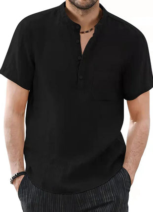Men’s Cotton-Linen Short Sleeve T-Shirt – Solid Color Casual Summer Top – Lightweight, Breathable, and Comfortable
