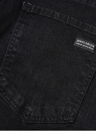 2025 Spring Men’s Straight-Leg Jeans – Elastic Mid-Waist Fit in Smoke Gray & Black – Classic Casual Denim Trousers