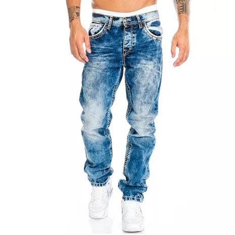 Men’s Slim Stretch Straight-Leg Jeans – Casual Denim Pants in Black or Blue – Comfortable Fit, Branded Style