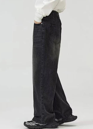 Men’s Classic American Hip-Hop Jeans – Wide-Leg, Retro Straight Fit – Youth Streetwear Style, Oversized Denim Trousers