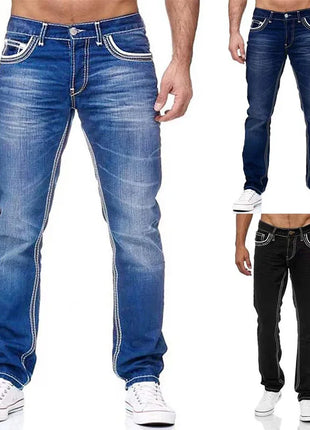 Men's Straight-Leg Denim Jeans – Casual Streetwear Style with Pockets – Black & Light Blue – Spring/Autumn Wear