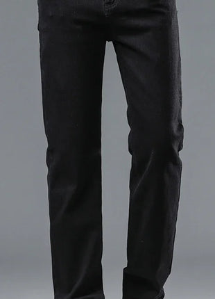 2025 Spring Men’s Straight-Leg Jeans – Elastic Mid-Waist Fit in Smoke Gray & Black – Classic Casual Denim Trousers