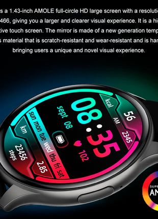 2025 Bluetooth Calling Smartwatch – 1.43" AMOLED HD Display – Compatible with Xiaomi & Huawei – For Men & Women
