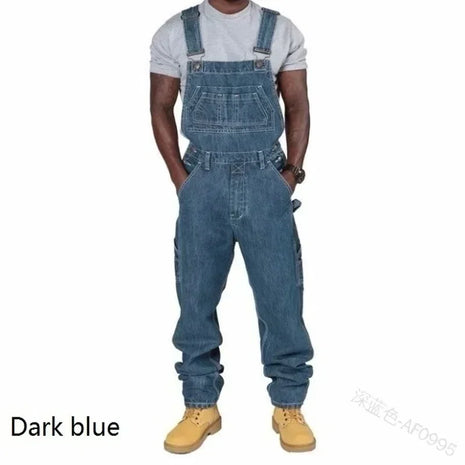 2025 Men’s Denim Overalls – Casual Loose-Fit Jeans with Pockets – Straight-Cut, Spliced Design – Autumn Wear, Plus Size Available