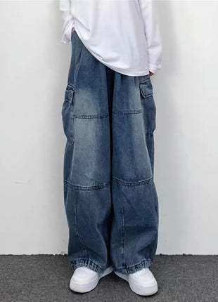 Men’s Wide-Leg Denim Jeans – Casual Loose Fit with Large Pockets – Straight-Leg, All-Season Style for Men & Women