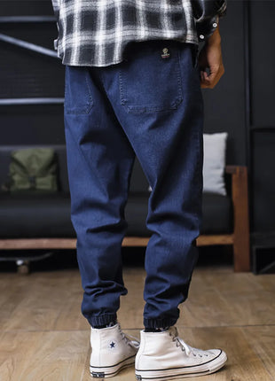 Plus Size Men’s Denim Jogger Pants – Loose Fit Harem-Style Streetwear – Ankle-Length Cargo Jeans